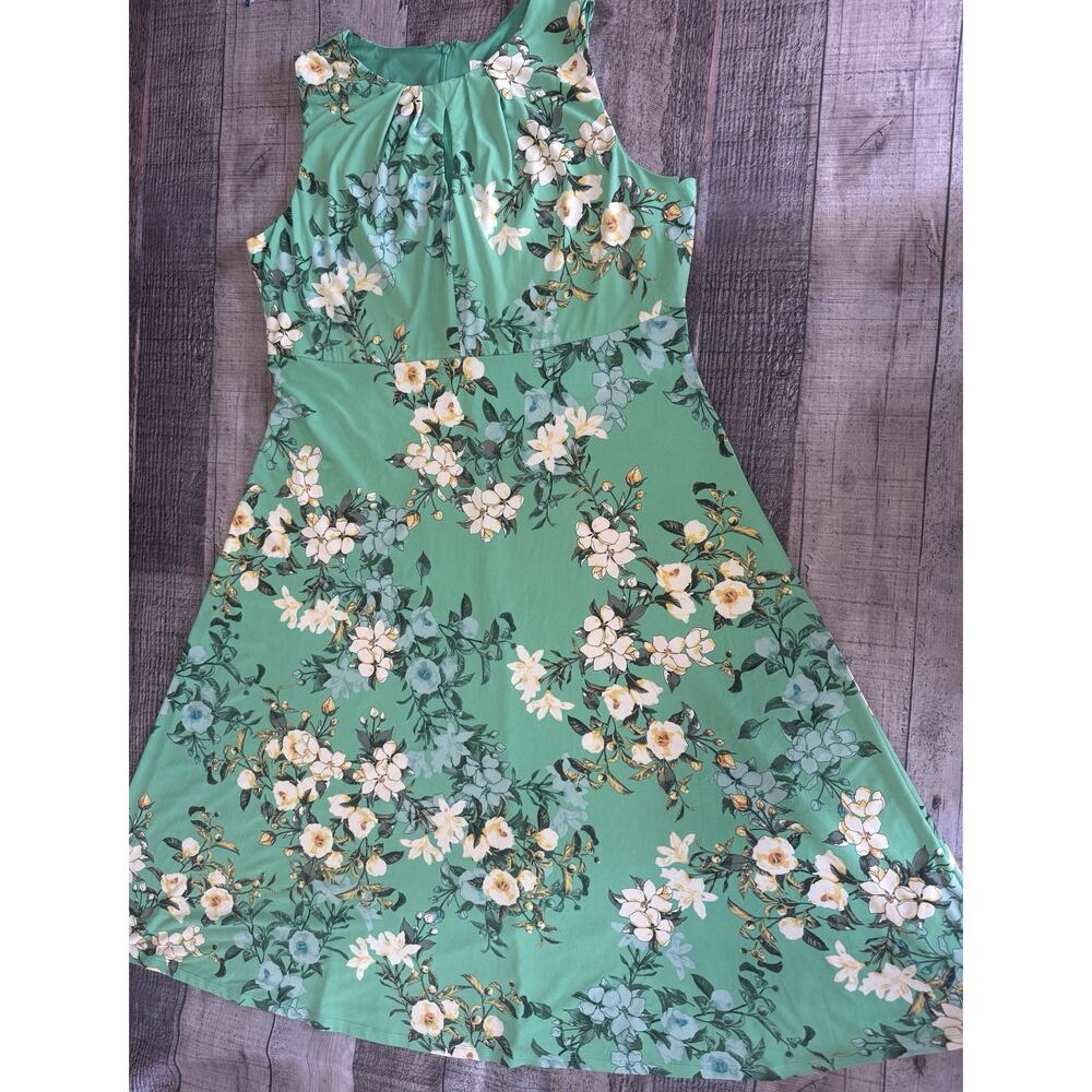 London Style Collection Plus Midi Dress Women’s Size‎ 18 Green Blue Floral Print